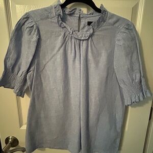 J. Crew Light Blue Linen Ruffle Blouse
